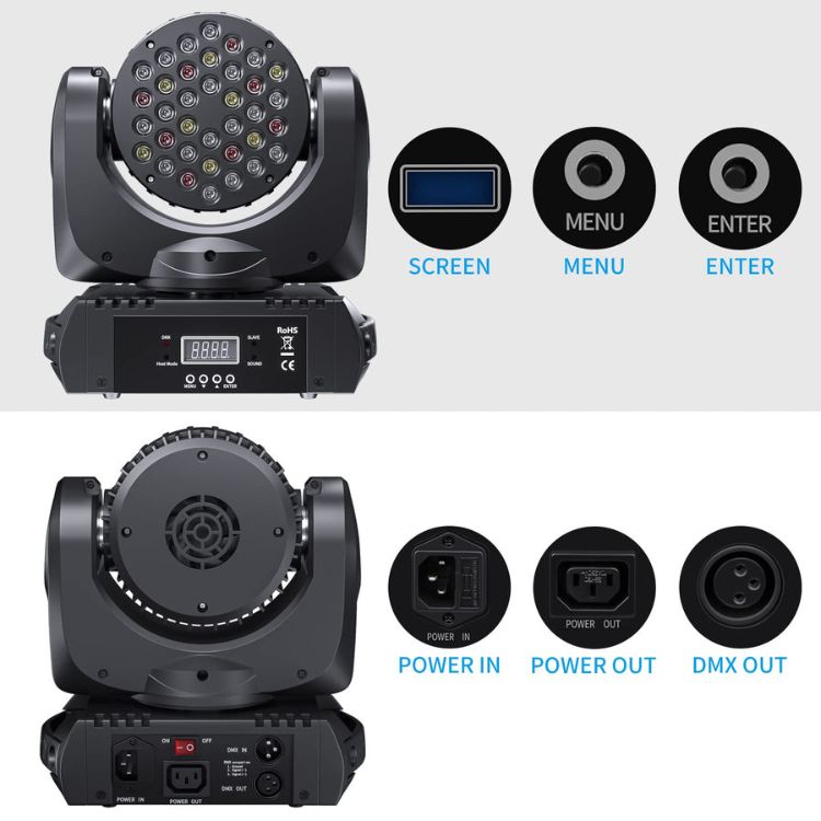 LM108 LED 36x3W RGBW Wash Moving Head Light