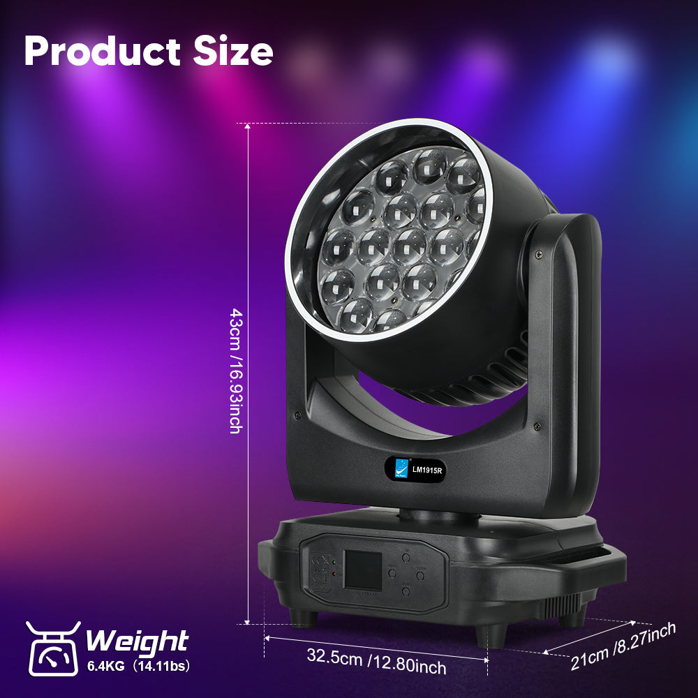 19x15w RGBW 4in1 LED Bee Eyes Zoom Focusing Wash Moving Head Lights