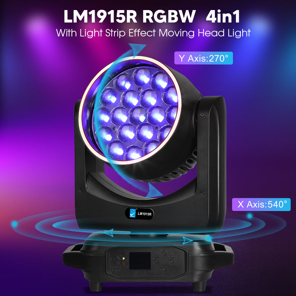 19x15w RGBW 4in1 LED Bee Eyes Zoom Focusing Wash Moving Head Lights