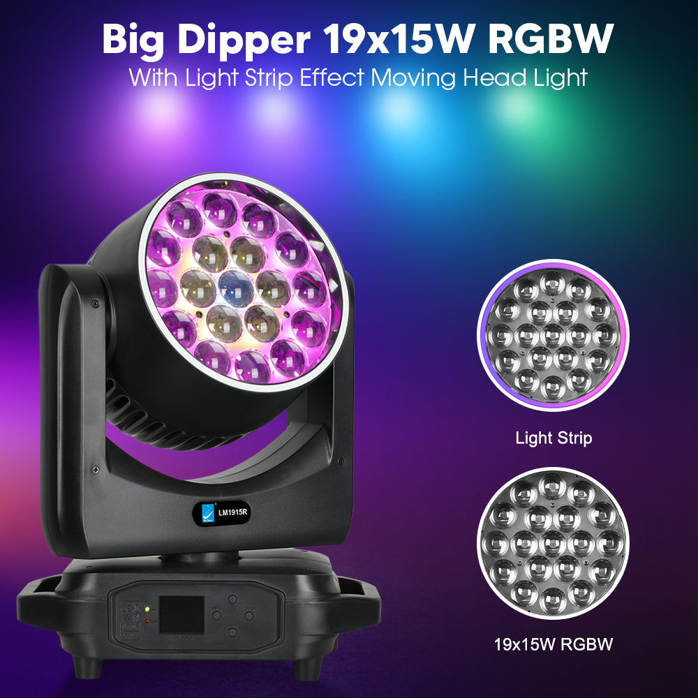 19x15w RGBW 4in1 LED Bee Eyes Zoom Focusing Wash Moving Head Lights