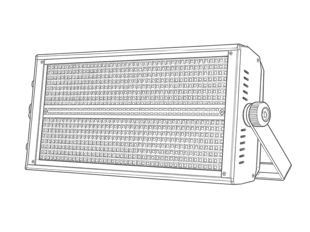 Light gray industrial line art of a professional LED strobe stage light