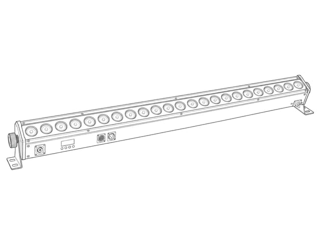 Light gray industrial line art of a long single-row LED wash bar stage light