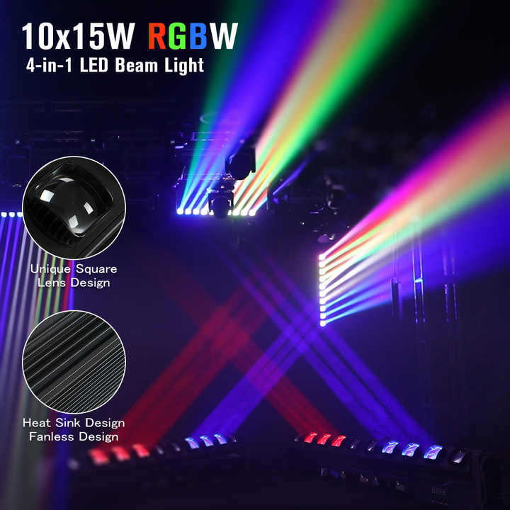 10x15W RGBW 4-IN-1 LED Beam Moving Head Light