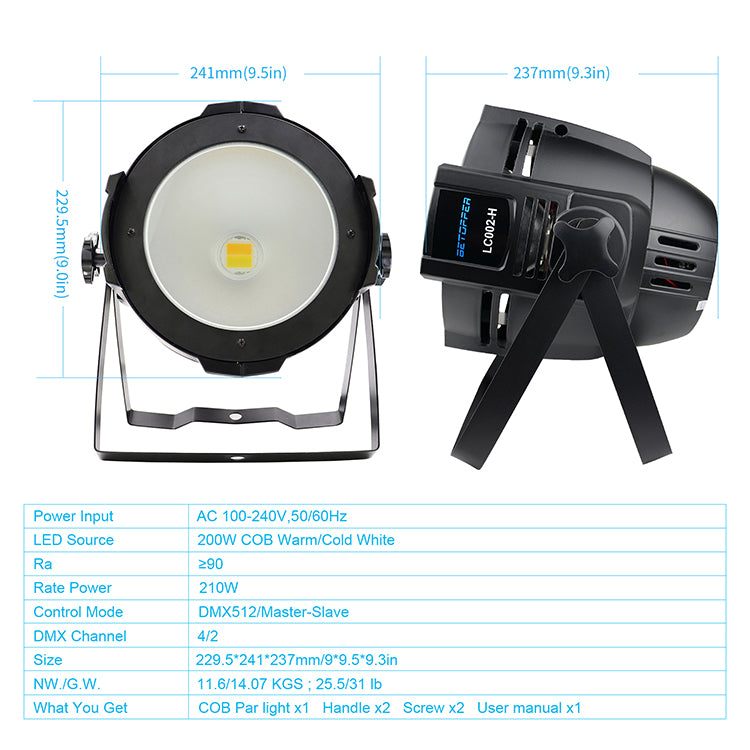 LC002-H 200W Warm/Cold White COB Par Light